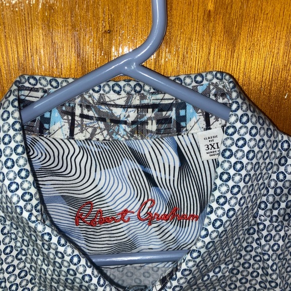Robert Graham Men’s Casual Button Down Shirt 3XL Blue/Gray Geometric Print - Picture 2 of 5